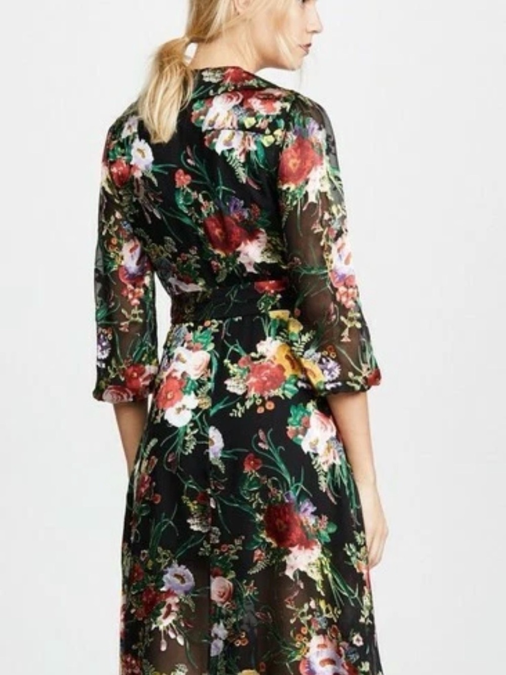 NWT Alice + Olivia Abney Black Floral Wrap Midi Dress Blooming Bouquet size 10 - Picture 13 of 16